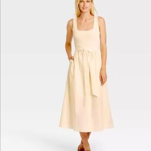 Who What Wear. NWOT cream rib top one piece dress w/sash. U neck and side pocket